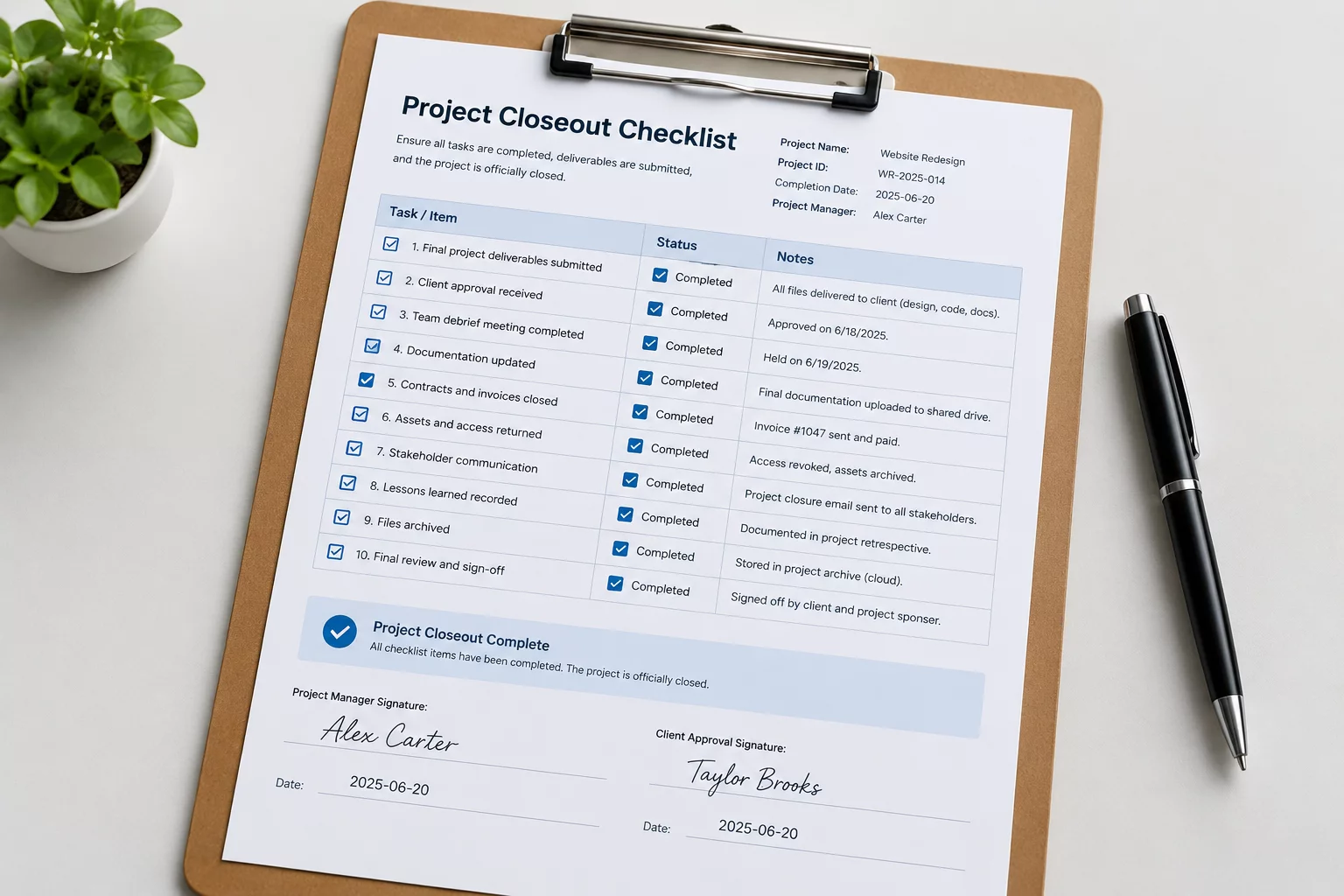 Project Closeout Worksheet
